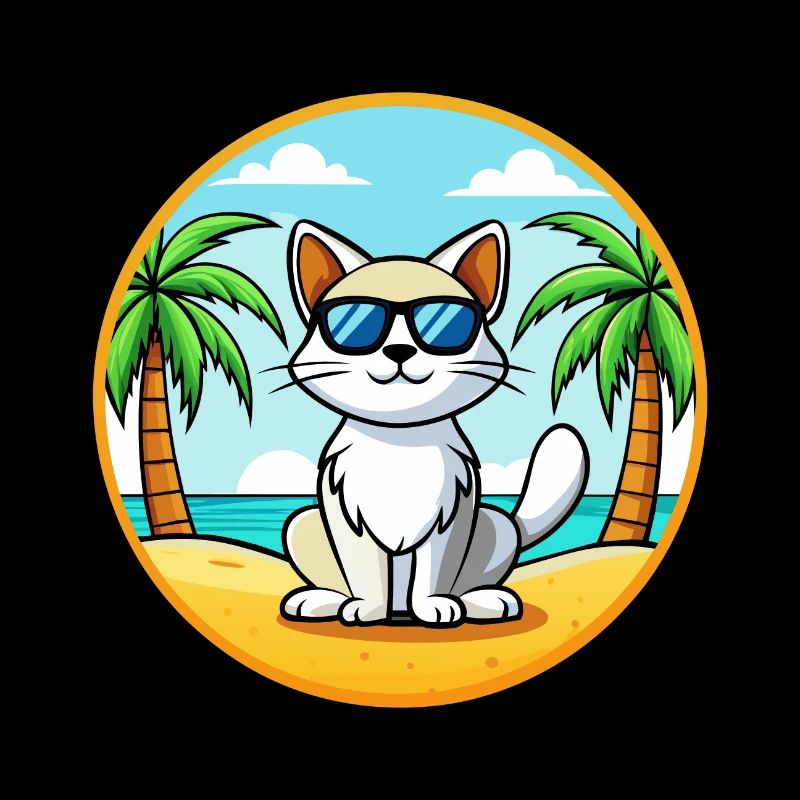 Turkish Van Cat Breed Cartoon Sunglasses Beach