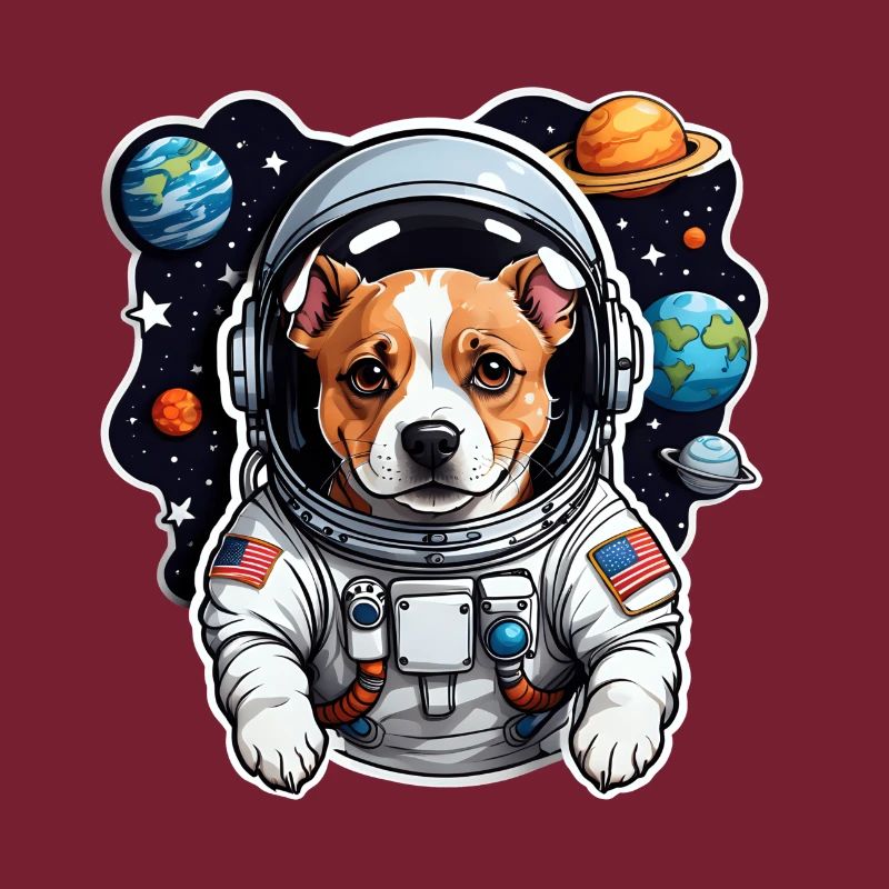 Chien de l’espace avec des planètes