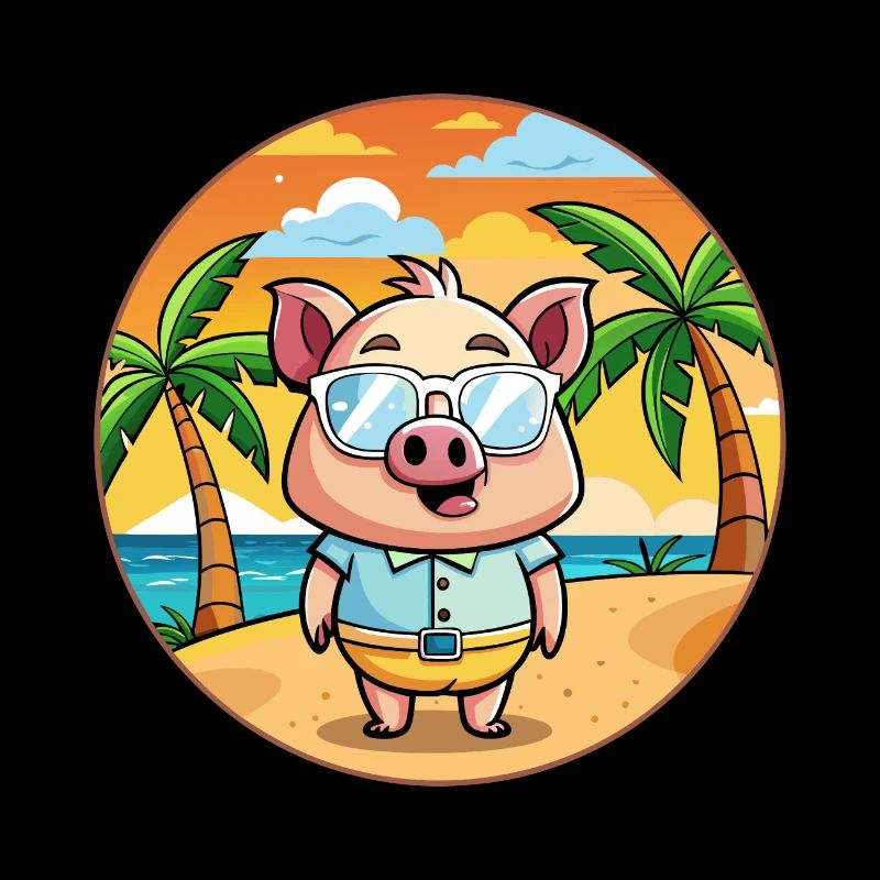 Cochon Drôle Dessin Animé Plage De Plage Lunettes