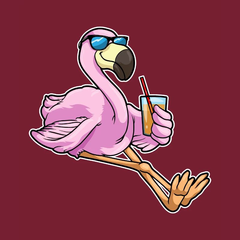 Flamingo mit Getränk mit Strohhalm