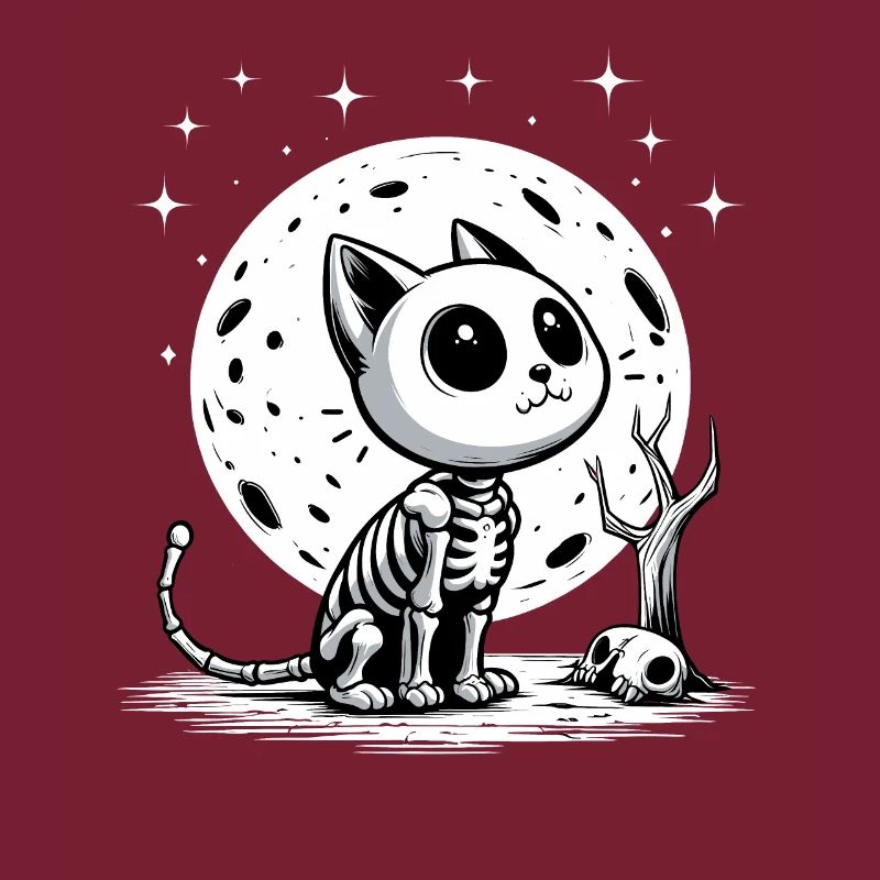 Happy Halloween Cat Full Moon Skeleton Funny