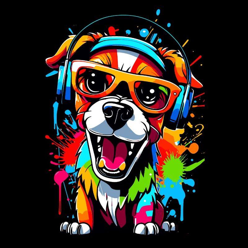 Hund mit Kopfhörer und Sonnenbrille
