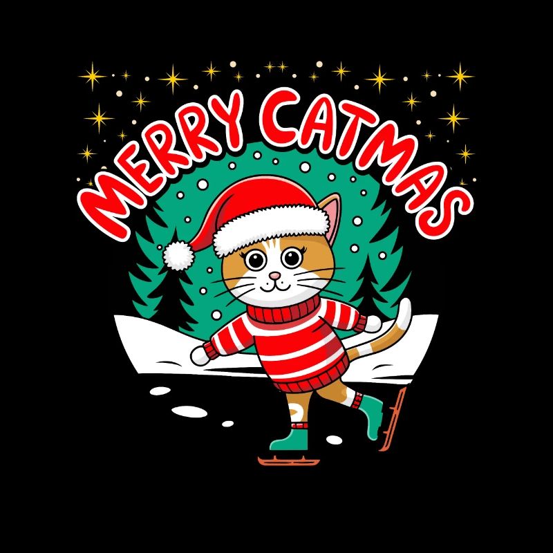 Chat de Noël Merry Catmas Patin d’hiver