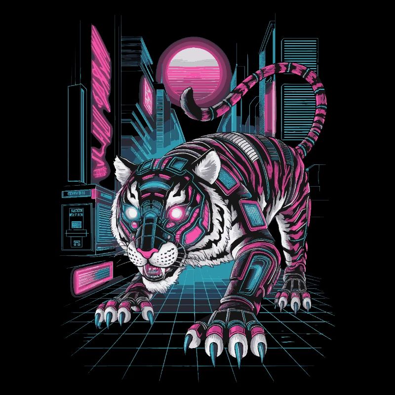 Cyberpunk Neon Tiger Futuristic Design