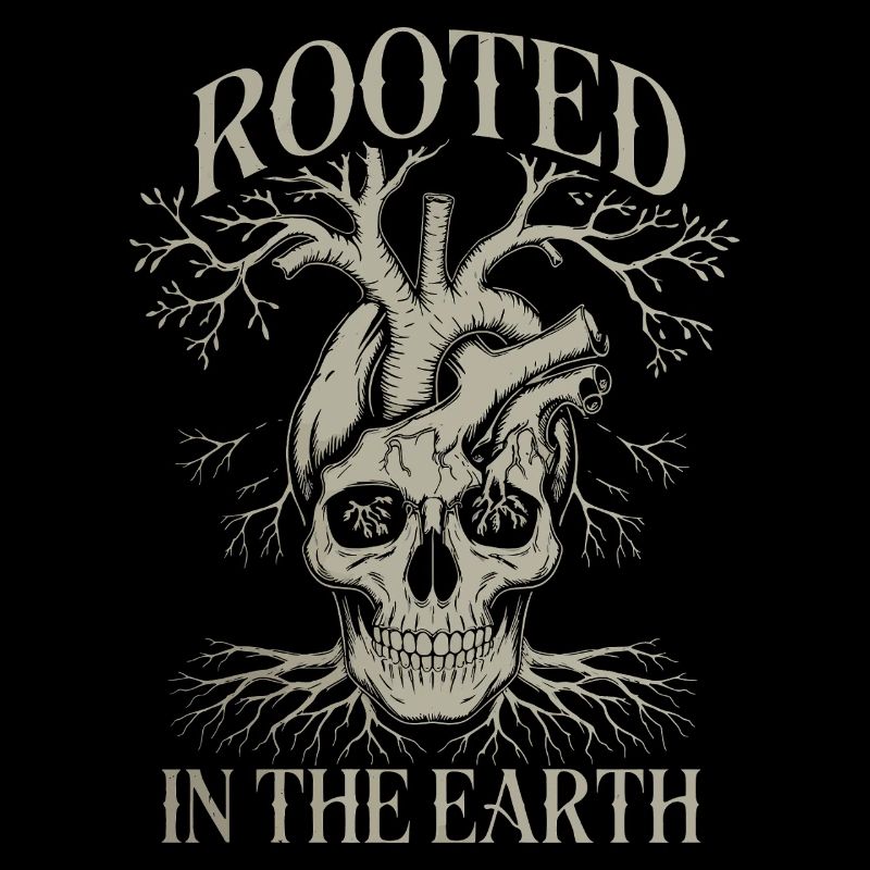 Rooted in the Earth - Skull and Heart Gothic Art