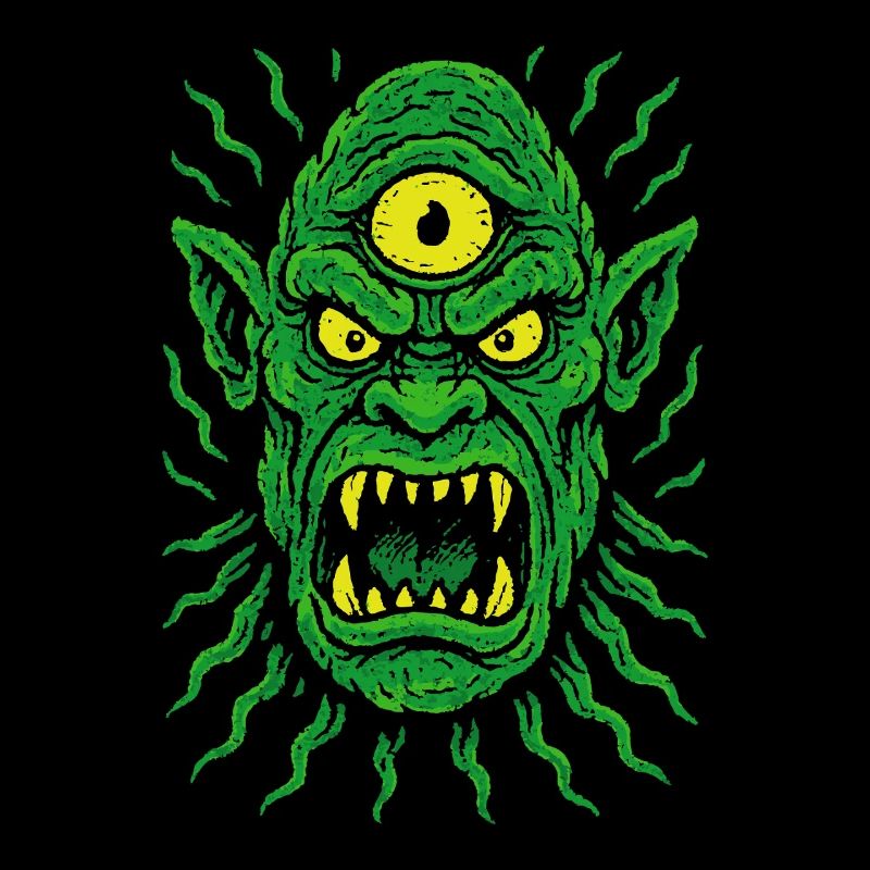 Three-Eyed Neon Orc Cyclops with Monster Eyes