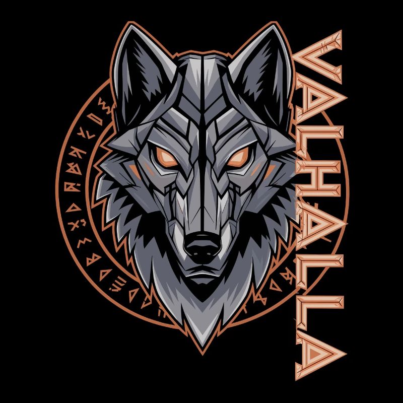 Nordischer Wolf Valhalla Runen Design