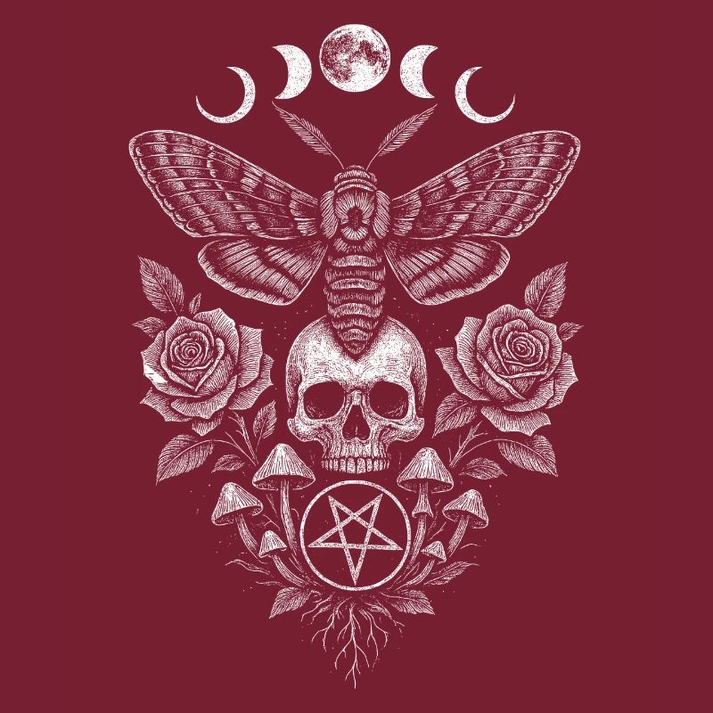 moth with skull moon phases occultism occult