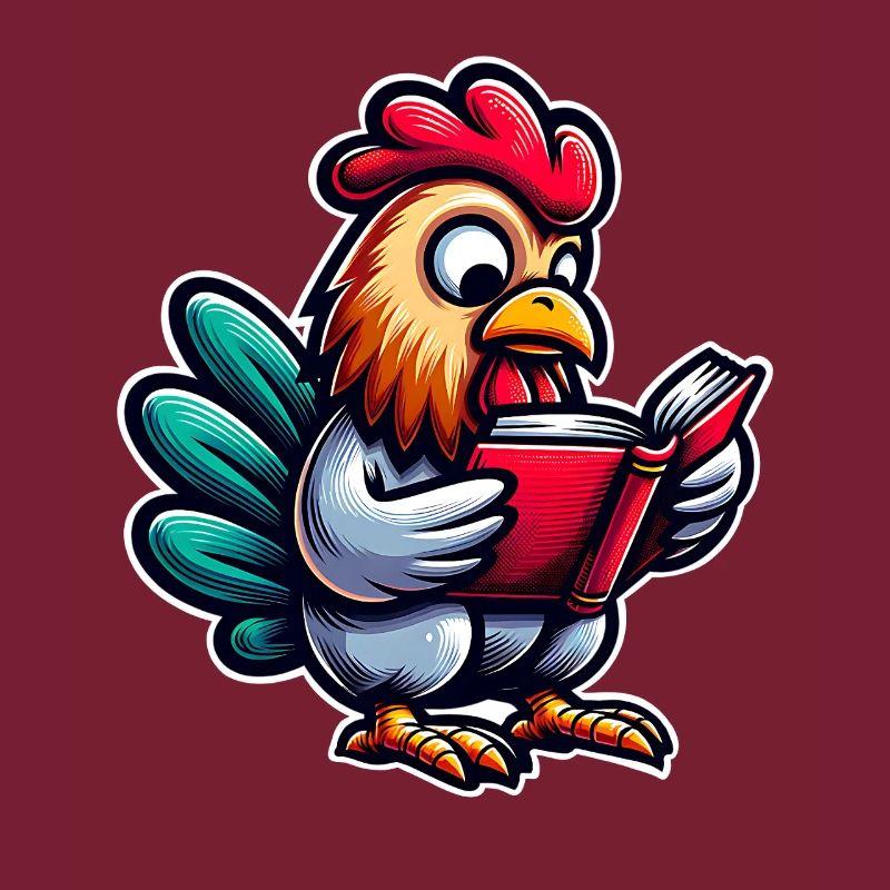 Lesender Hahn im Comicstil