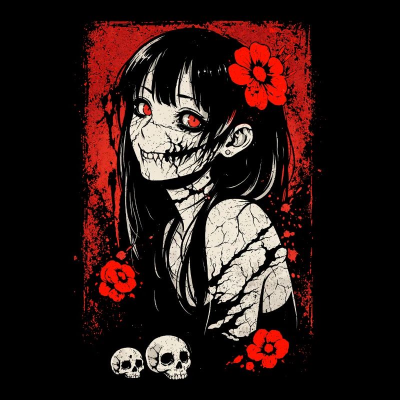 Japanisches Horror Anime Mädchen Gruseliges Goth
