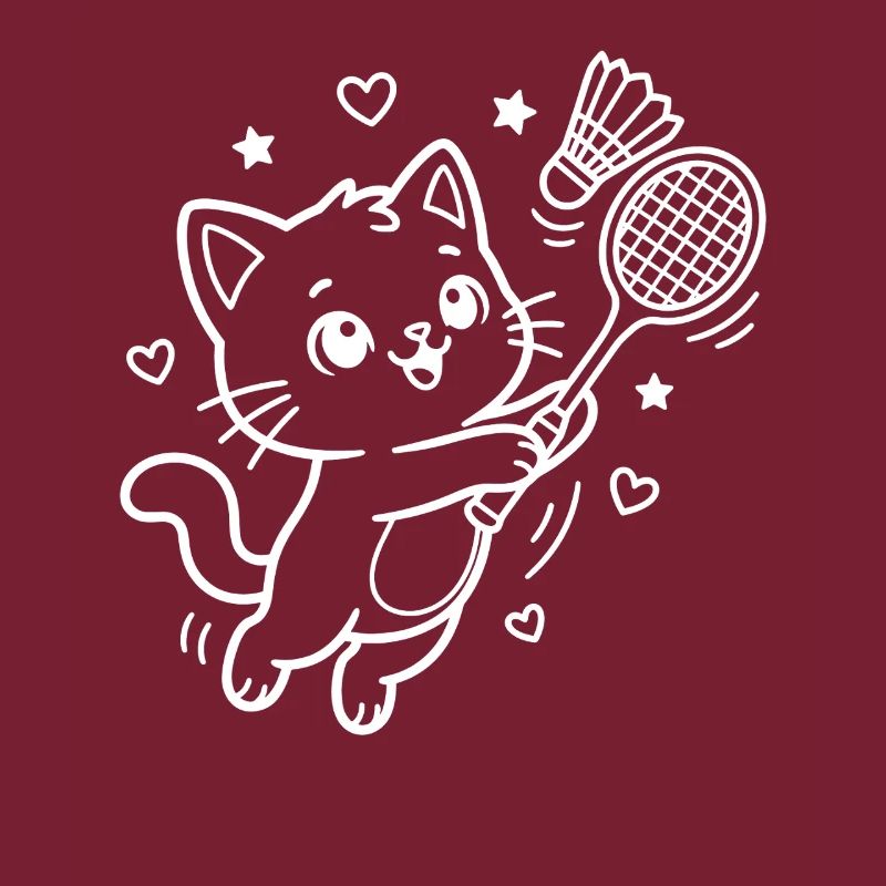 Kawaii Cat Playing Badminton