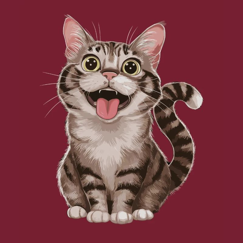 Cheerful tabby cat with wide open