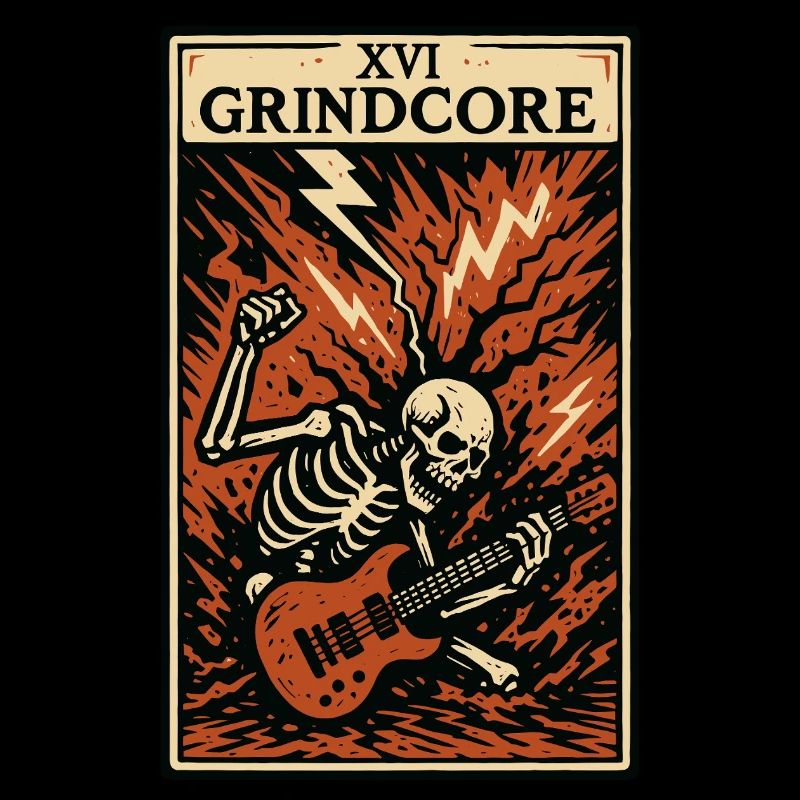 Grindcore Tarotkarte – Explosiver Skelett-Schredder