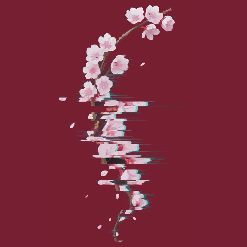 Branche moderne de Fleurs de cerisier glitch