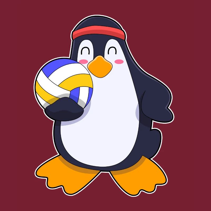 Penguin playing volleyball