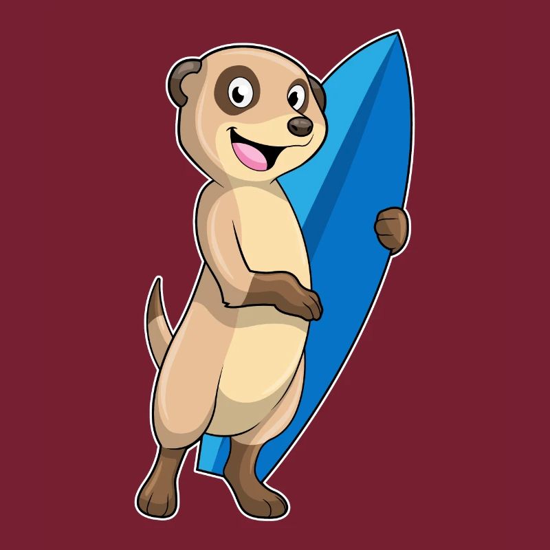 Erdmännchen als Surfer mit Surfbrett