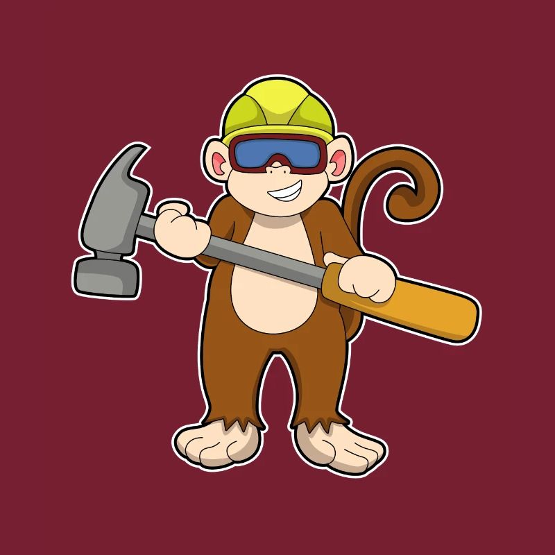 Singe en artisan avec un marteau