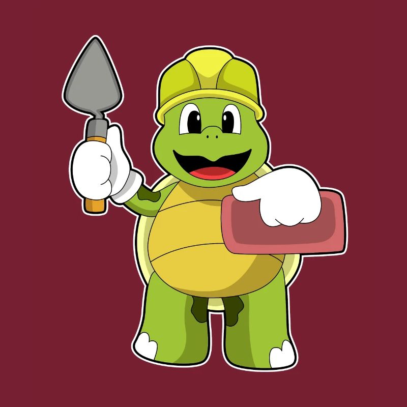Turtle as a mason with stone