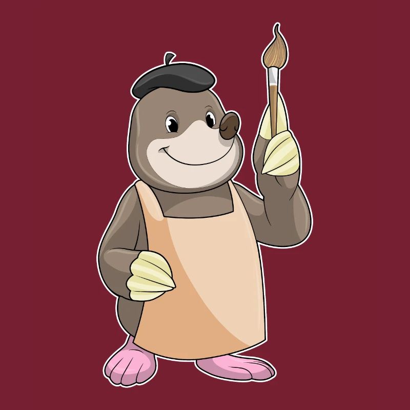 Mole as a painter with a brush
