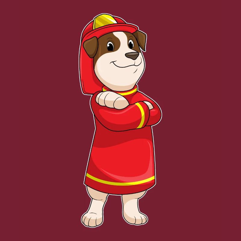 Dog as a firefighter with helmet