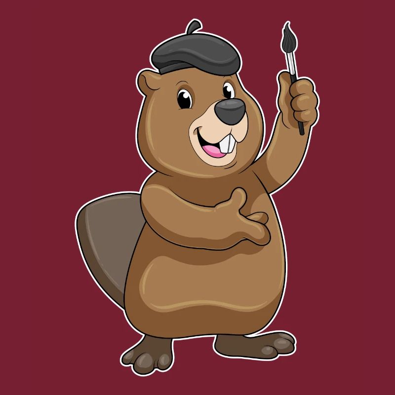 Beaver as a painter with a brush