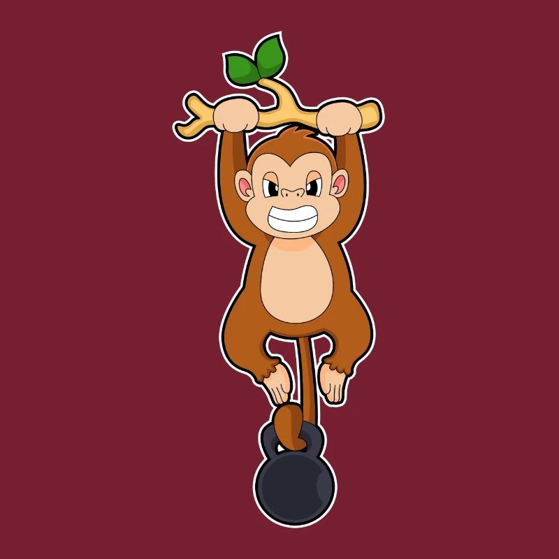 Monkey during strength training with dumbbell