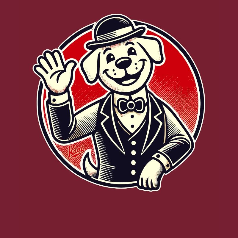 Gentleman rétro chien salue amical