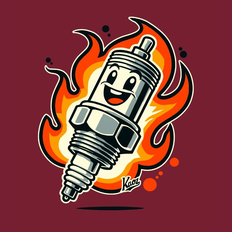 Cheerful spark plug on fire
