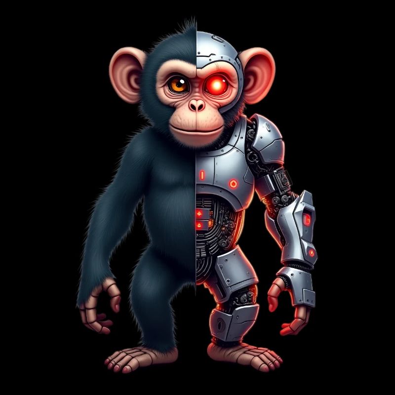 Lustiger Roboter Kunst Affe Cyborg Tier AI Monkey