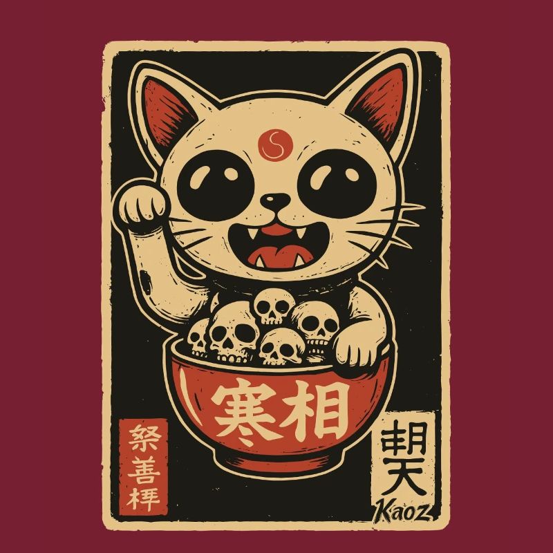 Dunkle Winke-Katze mit Totenköpfen