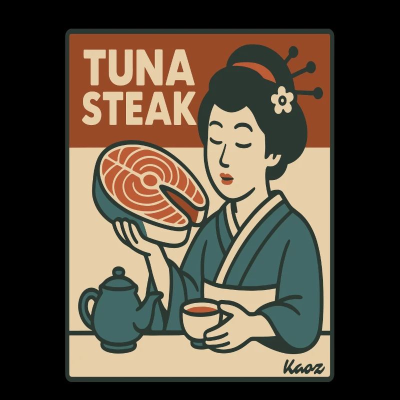Geisha with Tuna Steak Retro Japan Style