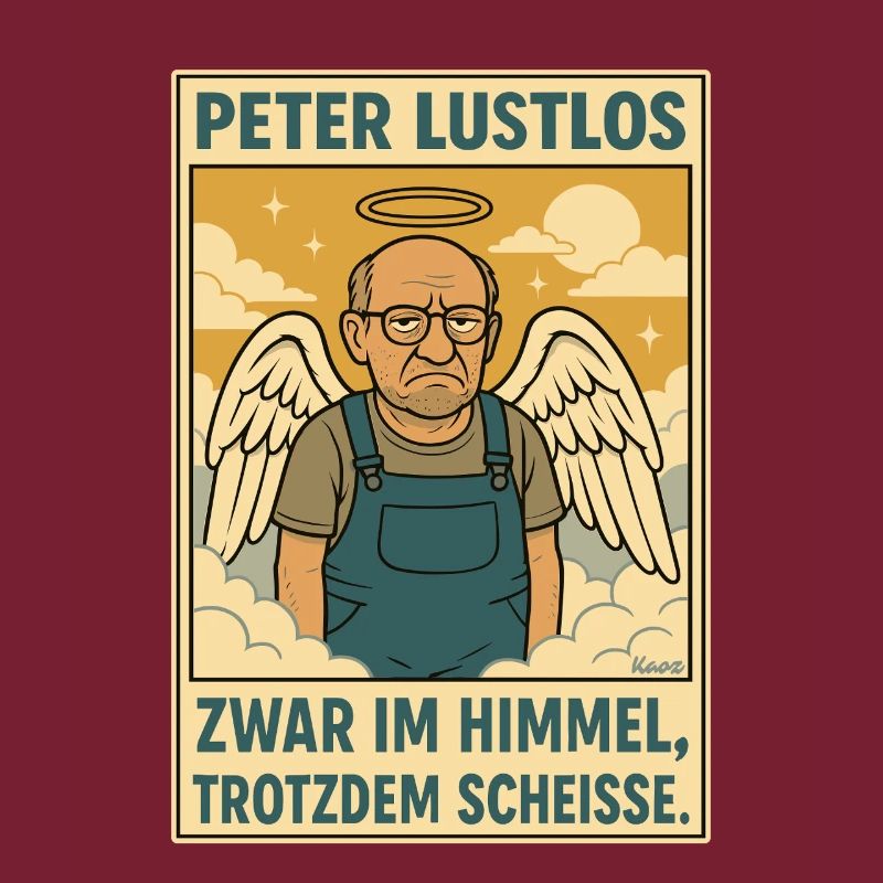 Peter Lustlos Engel mit Latzhose im Himmel