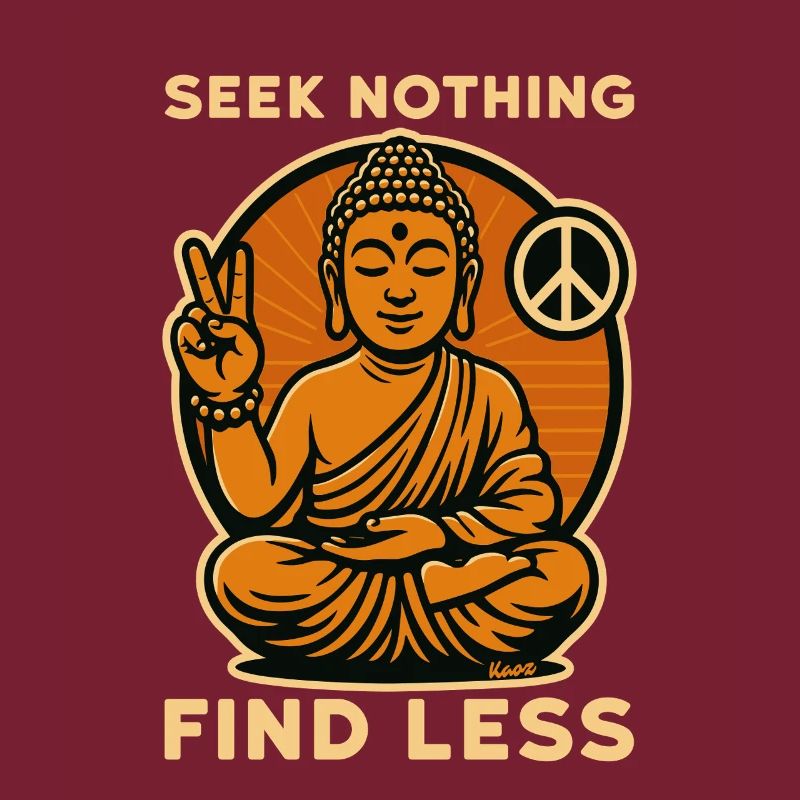 Buddha mit Peace-Zeichen und Spruch in Retro-Optik