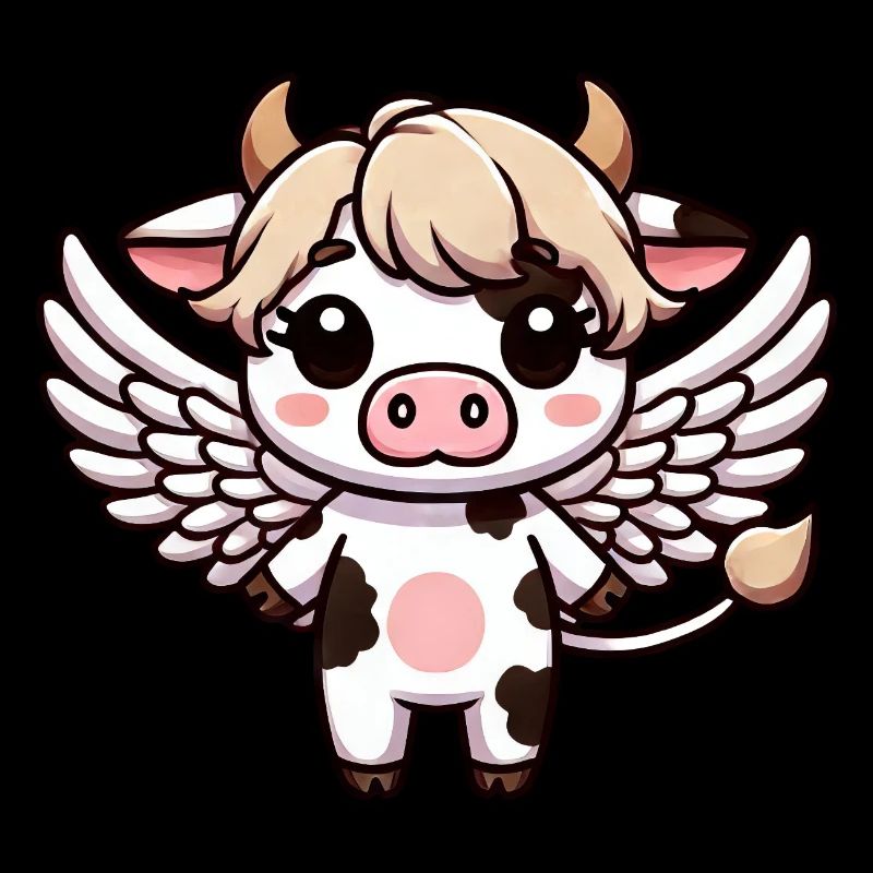 Mignon Chibi Vache Ange Dessin Animé Ailes