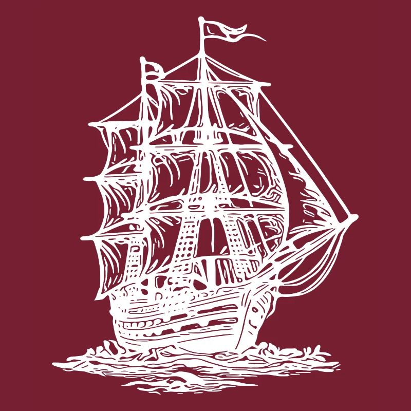 Old sailing ship with two masts under sail
