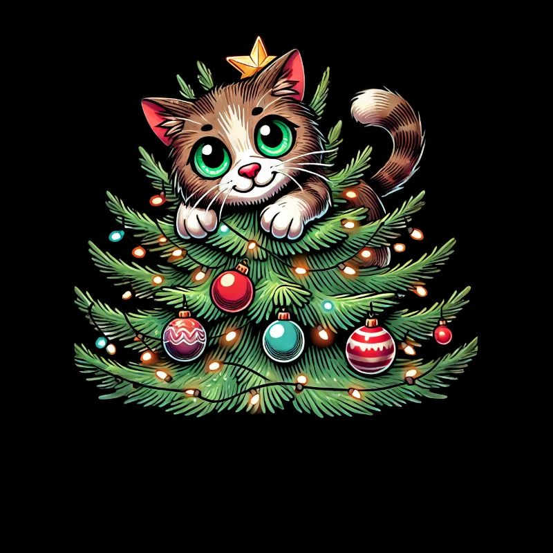 Weihnachtsbaum Katze Weihnachtsmann Comic