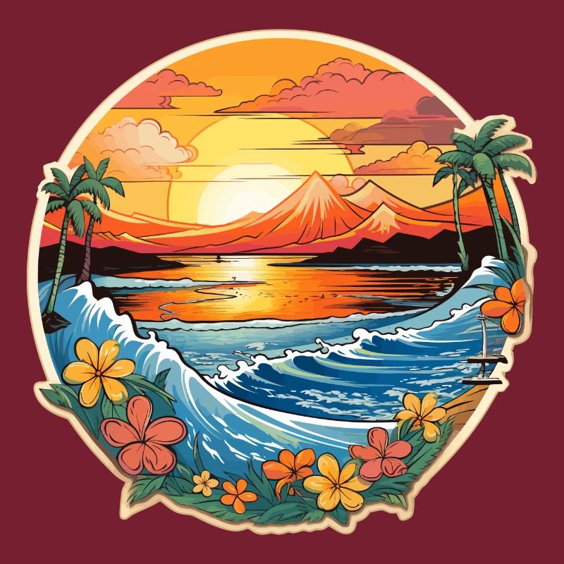 Conception de planche de surf Surf Surf Hawaii Palm Trees Ocean
