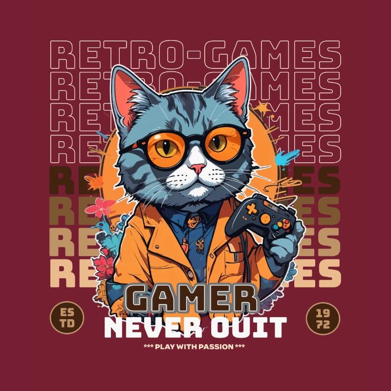 Retro Gamer Katze mit Controller Konsolenspiele