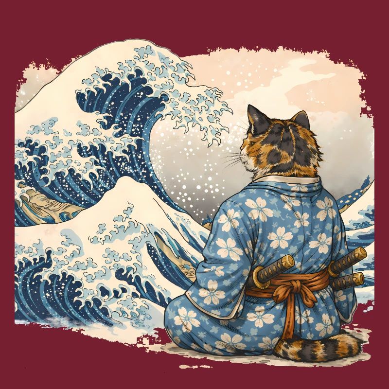 Samurai Cat Wave japanischer Ukiyo-e-Stil