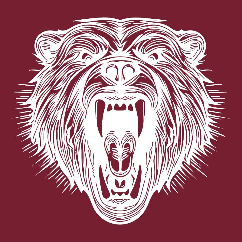 Angry bear's head with sharp teeth
