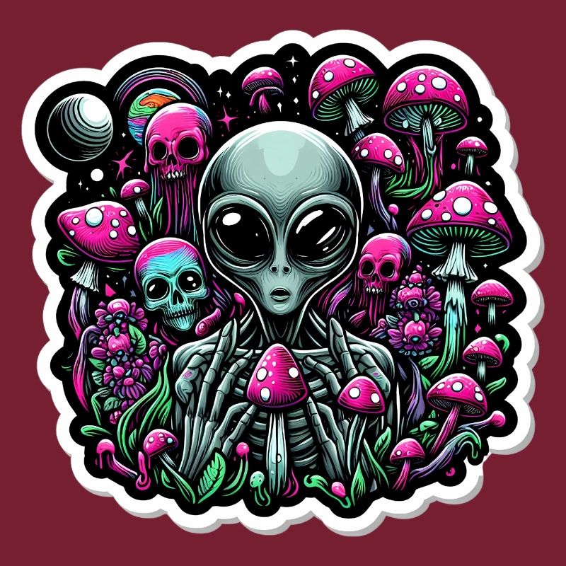 Psychedelischer Alien mit Pilzen