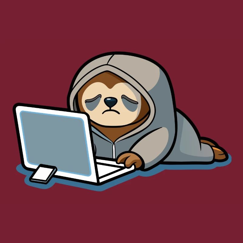 Mignon hacker paresseux en sweat à capuche devant PC