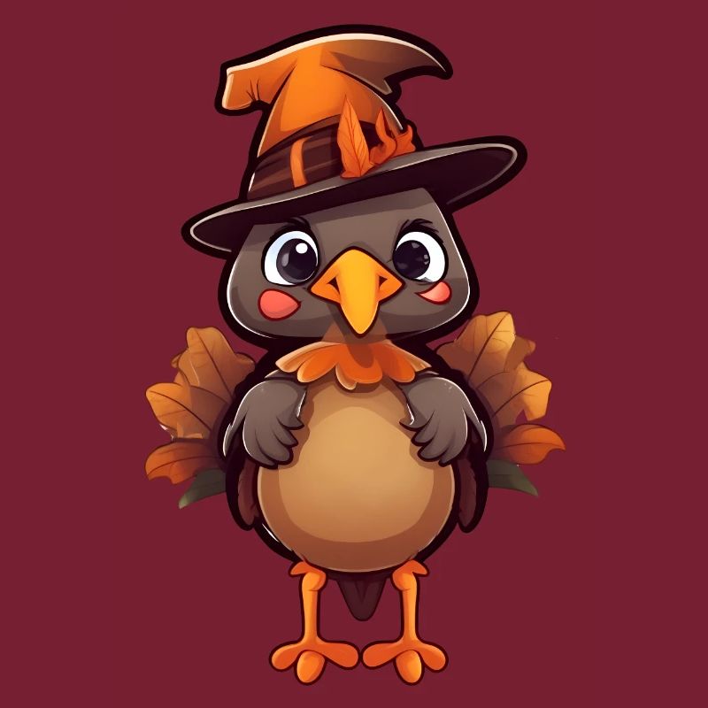 Cute Halloween turkey with witch hat.