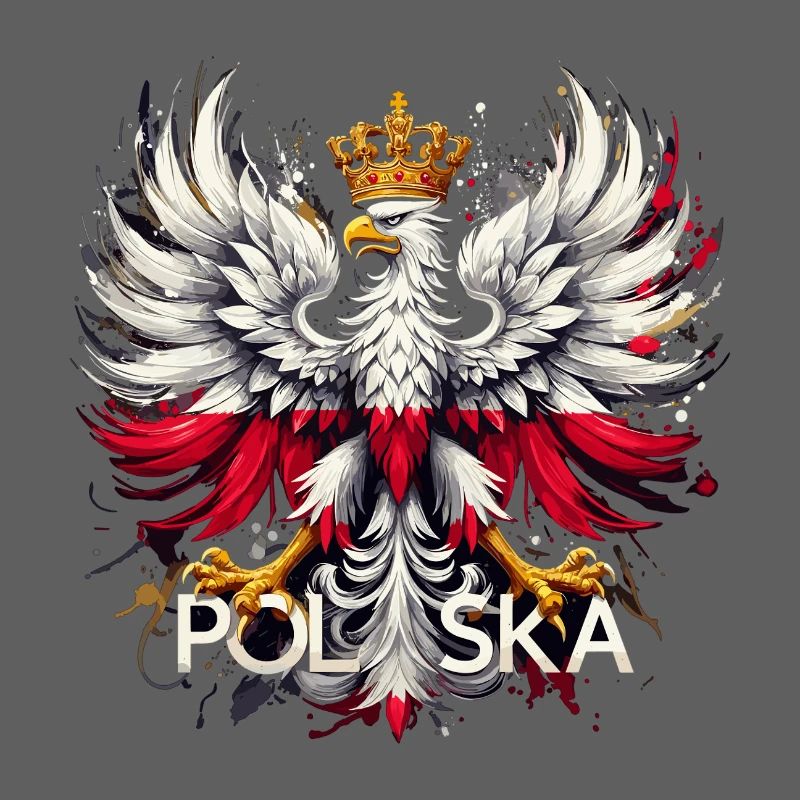 Polish Eagle: White and Red with Crown & Flag