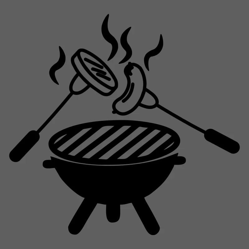 BBQ-Grill darüber Gabeln mit Wurst