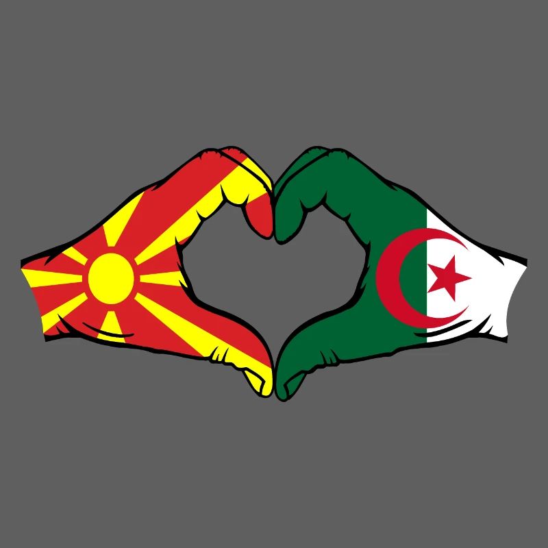 Macédoine Algérie Drapeau Mains Coeur Forme