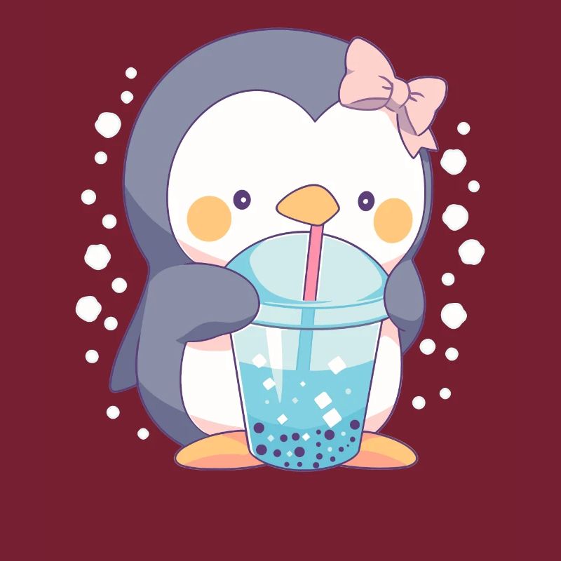 Kawaii Penguin Drinks Boba Bubble Tea Chibi