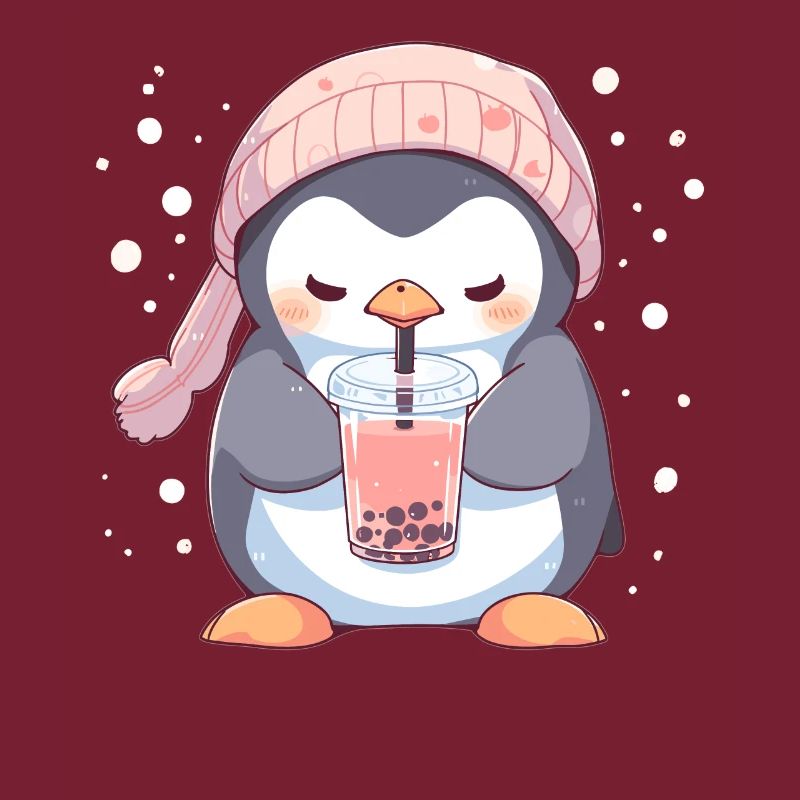 Kawaii Penguin Drinks Boba Bubble Tea Chibi
