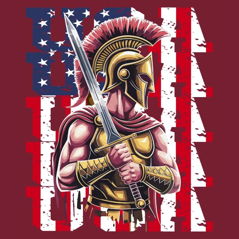 Guerrier spartiate des États-Unis avec épée devant le drapeau
