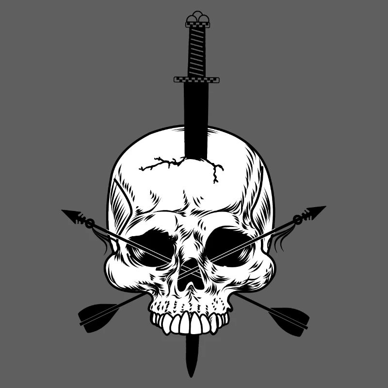 Crâne blanc percé d’épée et de deux sangs